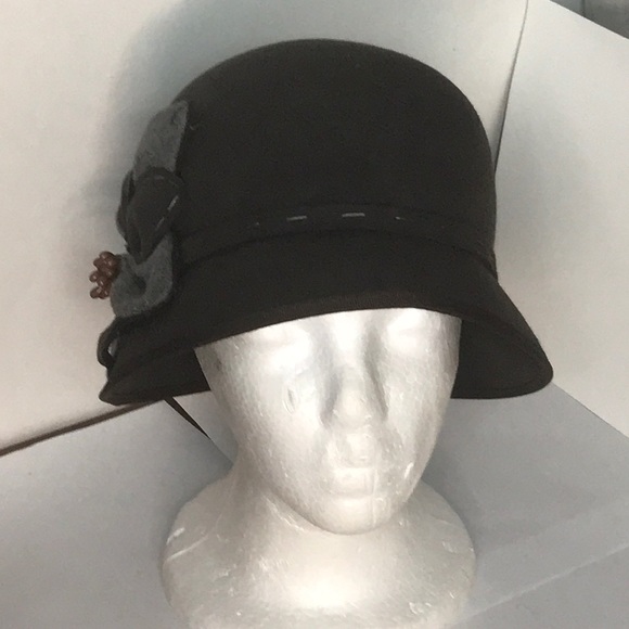 Scala Collezione wool cloche hat with floral decor gray and brown one size - Picture 1 of 7